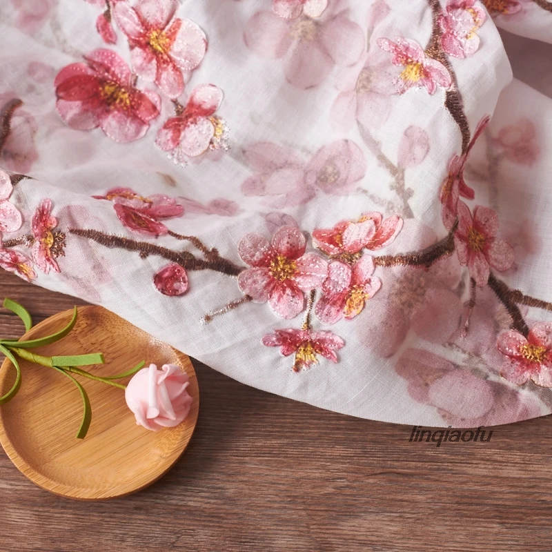 Etnikai stílus rami nyomtatott rózsaszín szilva high-end ruha anyag High-end vászon anyag - 3