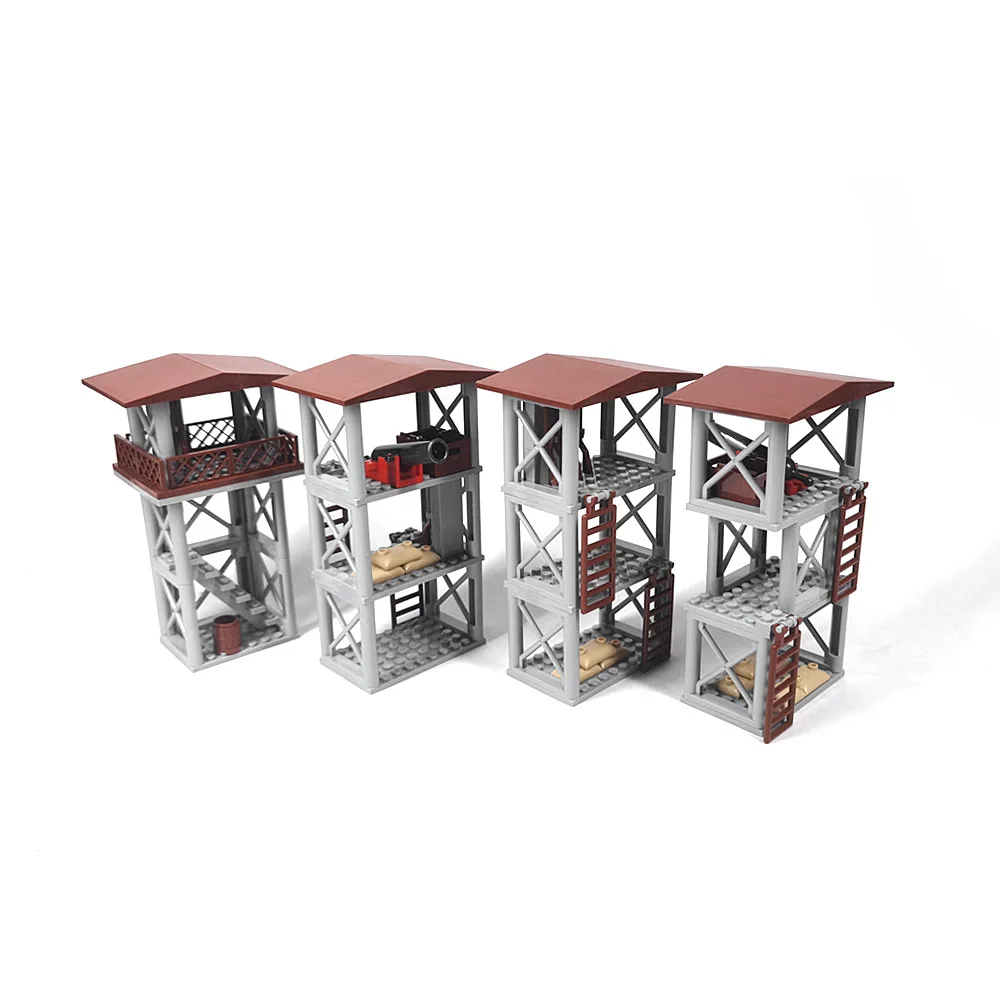 Laktanya MOC Bázis Őr Torony Jelenet Katonai építőkövei Sandbag Kerítés Tábor Utáni Tégla Játékok Kompatibilis A LEGO - 3