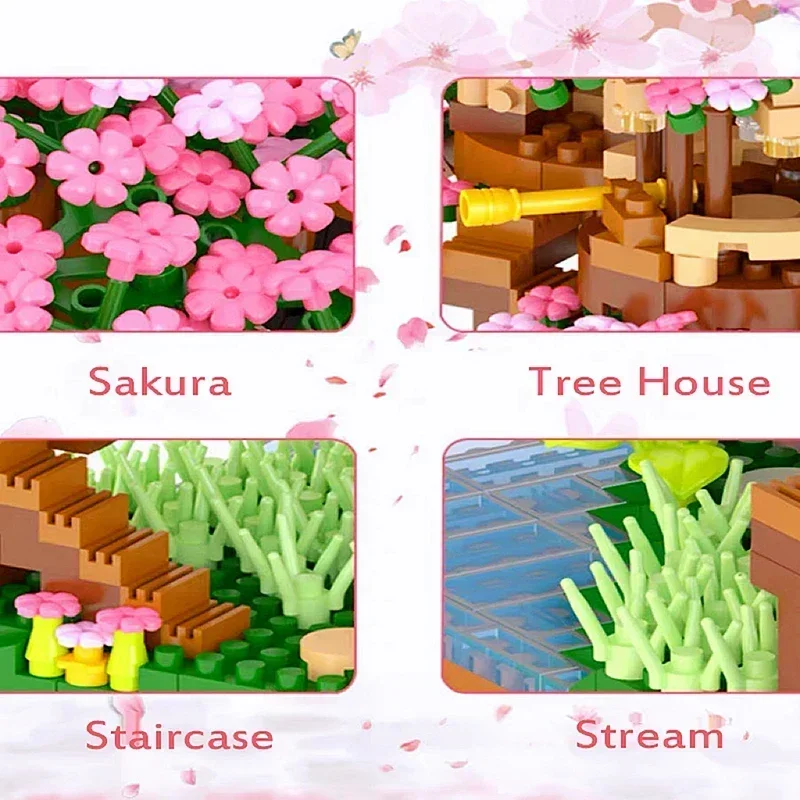 Mini Japán Sakura Fa Építőkockák Ötletek Város Cseresznyevirág Ház Mini Street View Modell Játékok Ajándék - 3