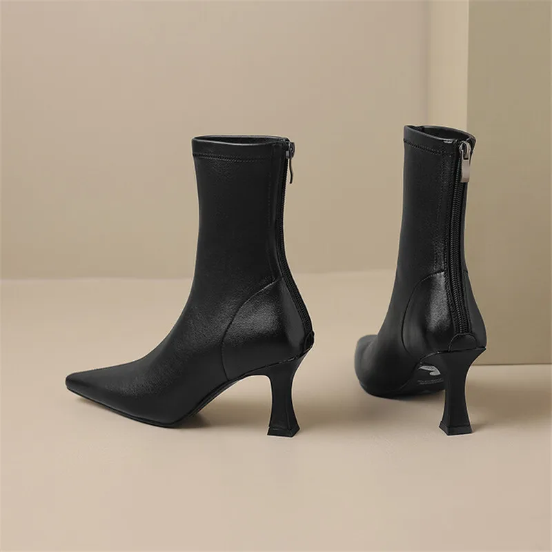 2023 Őszi Téli Női Csizma Hegyes Toe Magas Sarkú Rövid Csizma Cipő Női Elasztikus Vékony Csizma Zapatos De Mujer Női - 4