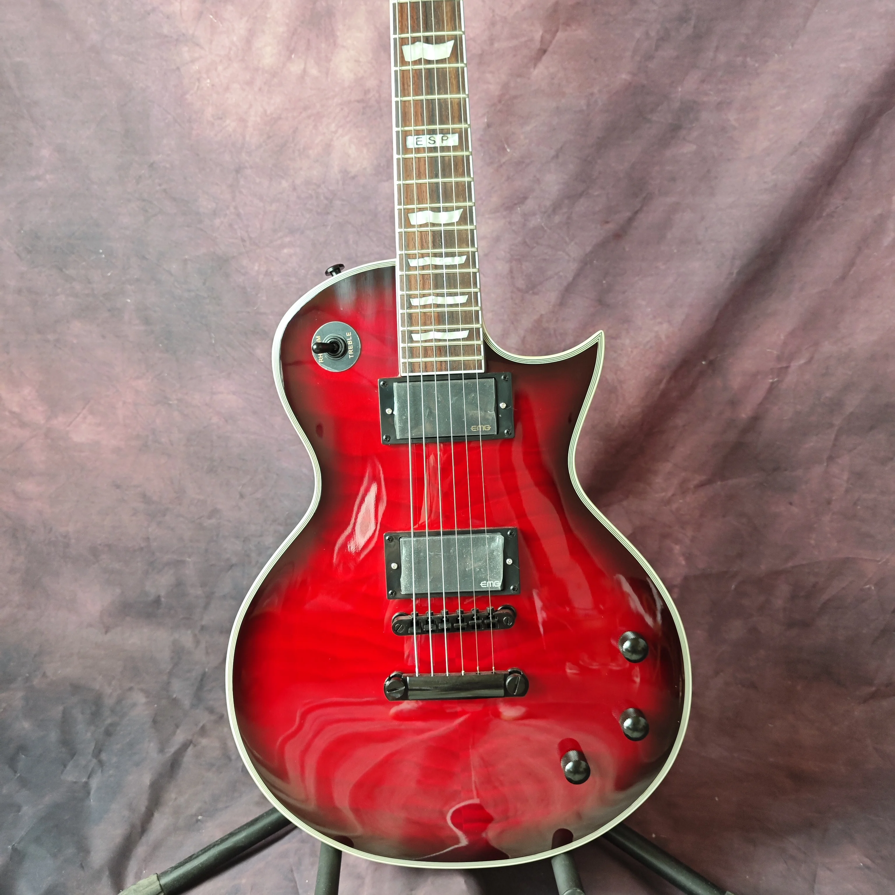ESP vörös nagy virág elektromos gitár, bolyhos juhar top, barackvirág fa test, rózsa fa fingerboard, testreszabott gyári - 4