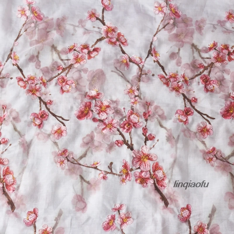 Etnikai stílus rami nyomtatott rózsaszín szilva high-end ruha anyag High-end vászon anyag - 4
