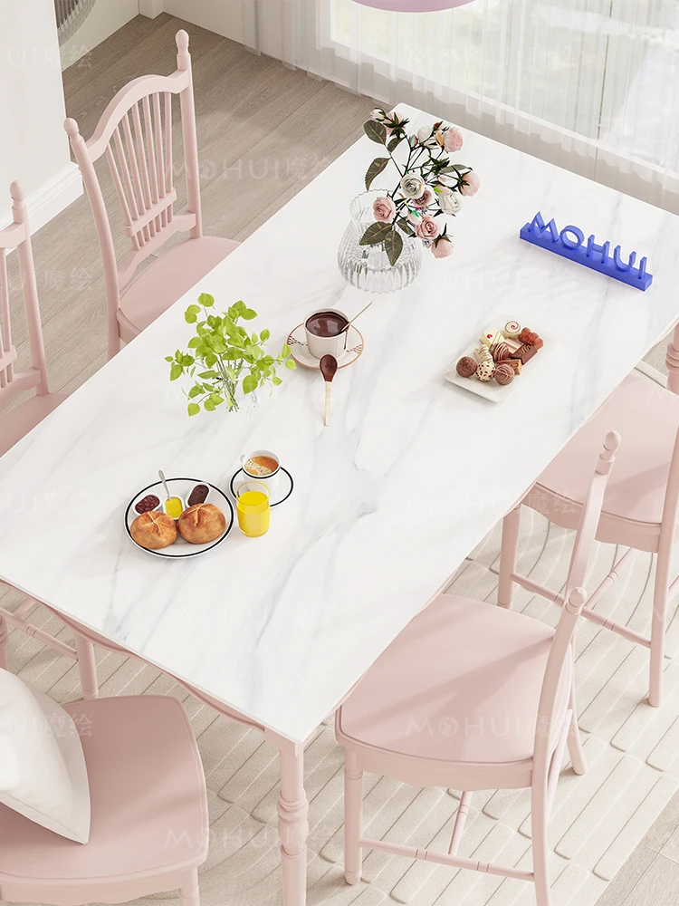 Fény luxus rock testület étkező asztal, minimalista étterem, tömör fa, hat szék, hosszú, minimalista bútor - 4