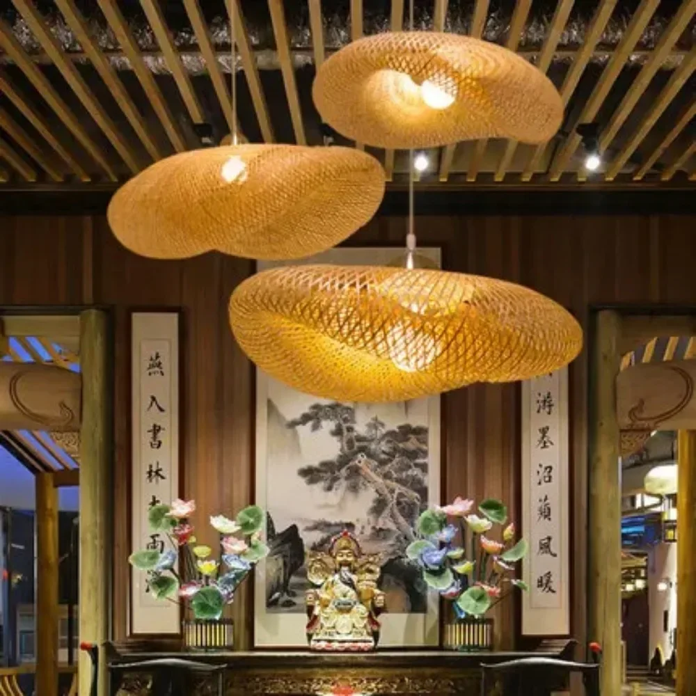 Lámpabúra Természetes Rattan Bambusz Lámpa Dekoráció Vintage Stílus Természetes Bambusz Környezetbarát Lámpa Kézműves - 4