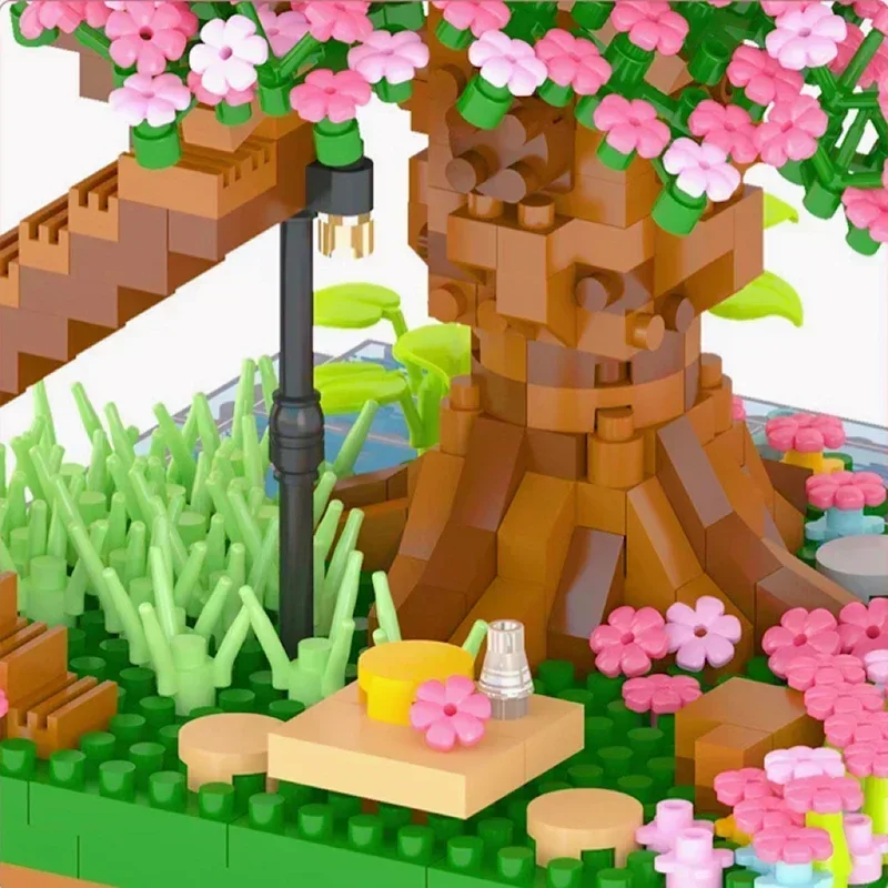 Mini Japán Sakura Fa Építőkockák Ötletek Város Cseresznyevirág Ház Mini Street View Modell Játékok Ajándék - 4