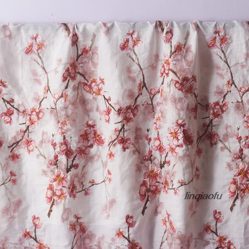 Etnikai stílus rami nyomtatott rózsaszín szilva high-end ruha anyag High-end vászon anyag - 5