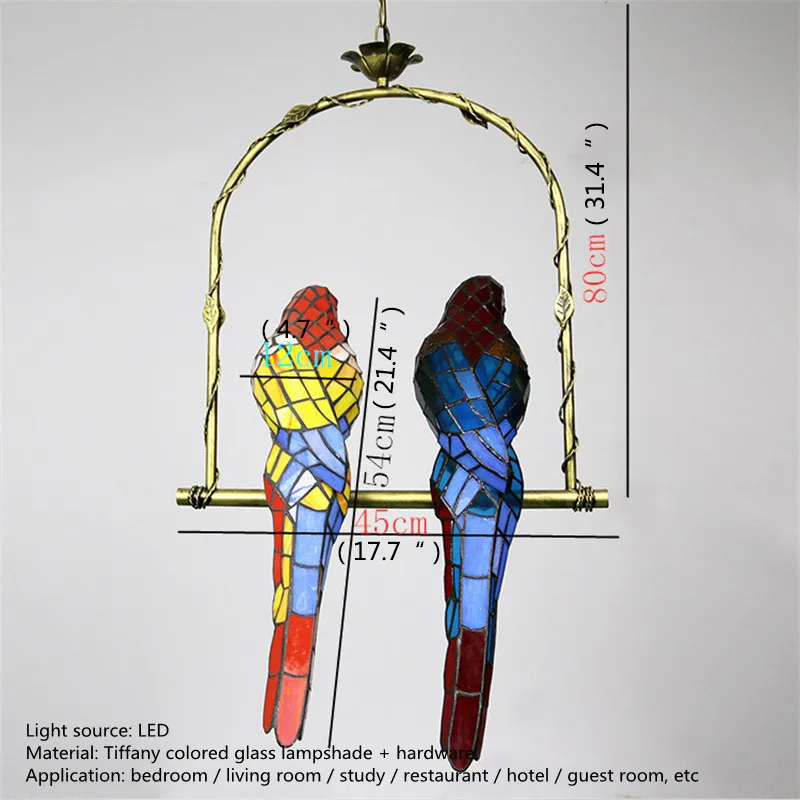 SOFEINA Tiffany Papagáj Medál Lámpa LED Kreatív Design Üveg Szín Lóg Fény Otthon Hálószoba Tanulmány Folyosón Dekoráció - 5