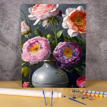 Pünkösdi rózsa a Virágok Képet Festeni a Számok A Felnőttek Wall Art Nappali DIY Festés Számok lakberendezés Vintage Pintura