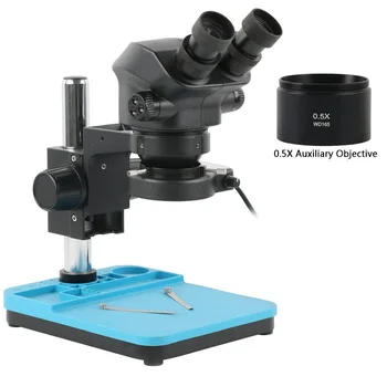 7X-50X Continuo Zoom Binokuláris Microscopio Estereoscópico Aumentador Soldadura PCB y 0.5 x Lente Objetivo Auxiliar
